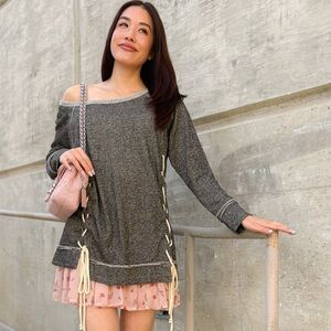 Lace up Sides Pullover Sweatshirt Tunic